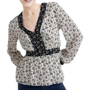 Madewell V-Neck Peplum Floral‎ Top Black and White Size S